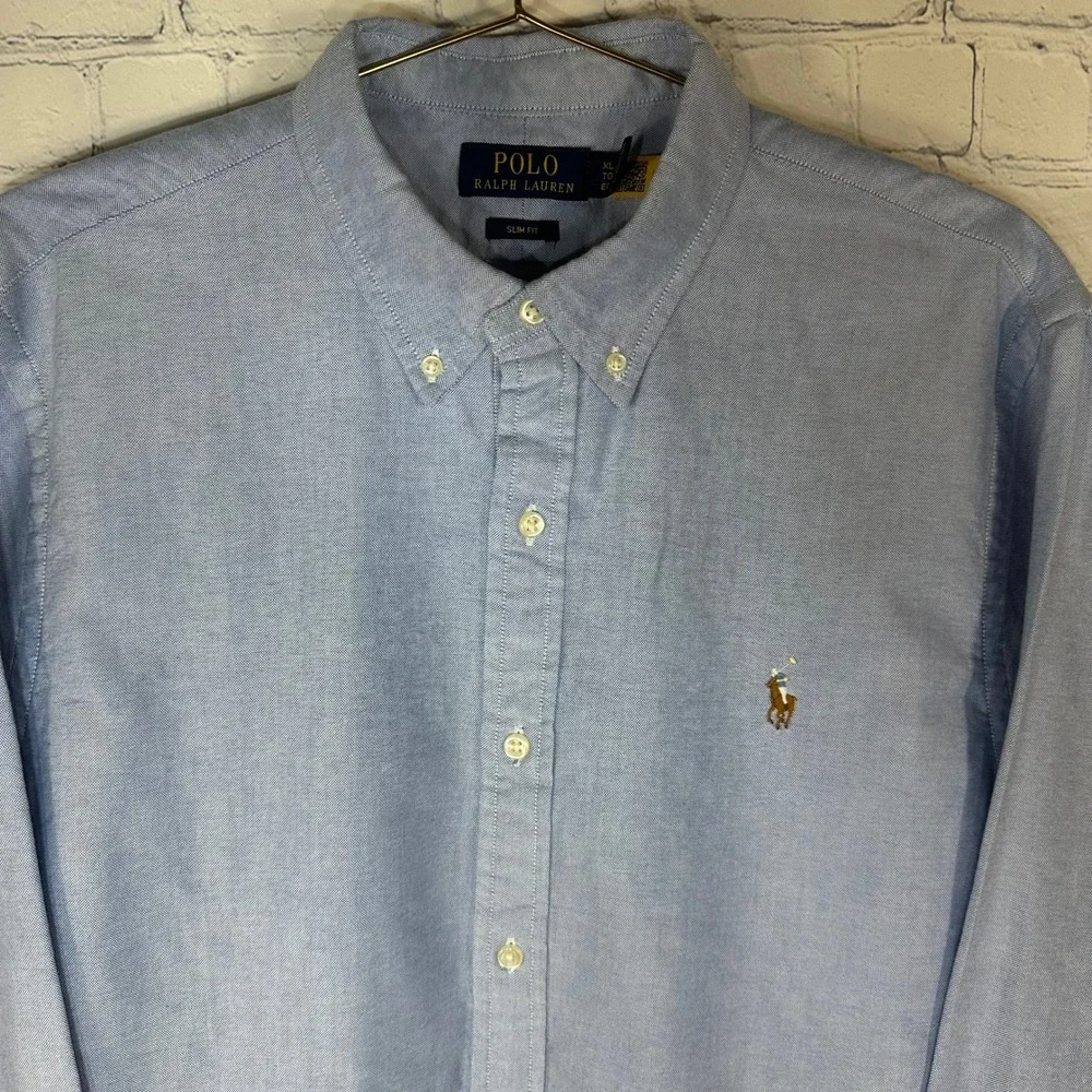 Polo Ralph Lauren Mens XL Slim Fit Light Blue Oxford Button Down Shirt LS